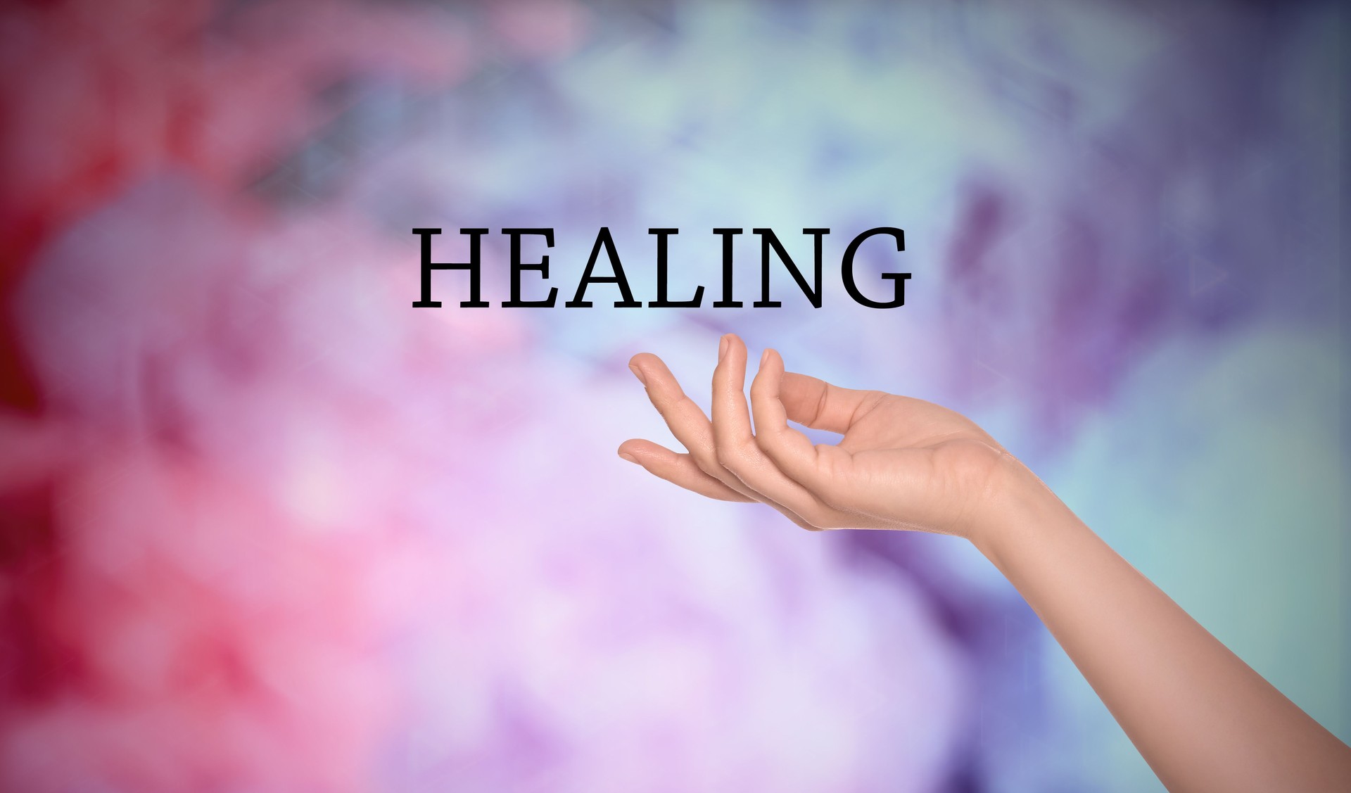 Closeup view of woman on color background. Healing concept